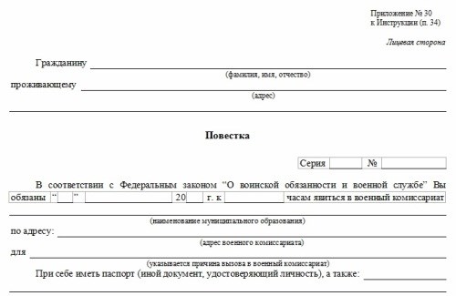 Как выглядит повестка в военкомат