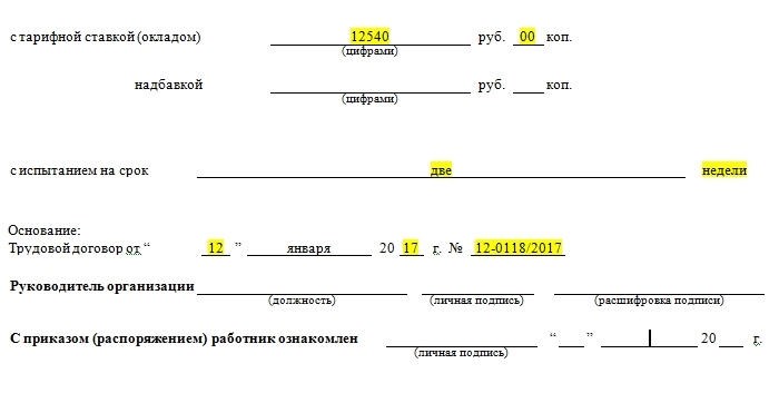 Приказ о приеме с испытательным сроком. Приказ о приеме на работу т-1. Форма т1 приказ о приеме на работу образец. Приказ о приеме с испытательным сроком 3 месяца. Приказ о приеме на работу объявляется работнику под роспись в течение.