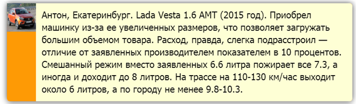 Статистика потребления ГСМ на разных моделях Lada Vesta